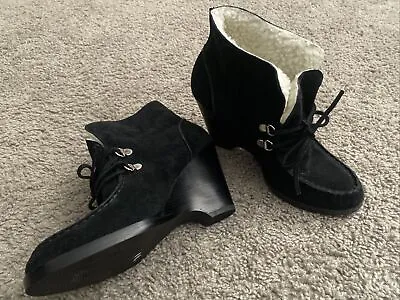 Michael Kors Womens Black Leather Lace Up Wedge Heel Ankle Booties Size 6 M • $27.99