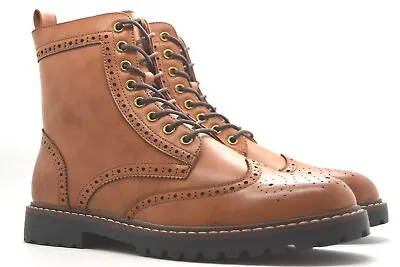 Mens Boots Brogue Military Biker Army Ankle Casual Formal Combat Rider Shoe Size • £24.95