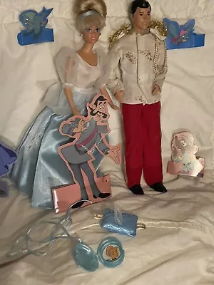 Vintage Mattel Disney Cinderella And Prince Charming Dolls Doll Set With Dress • $26