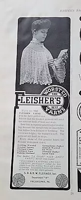 1904 Fleisher's Sewing Yarn Woman Handmade Cape Vintage Fashion Ad • $14.99