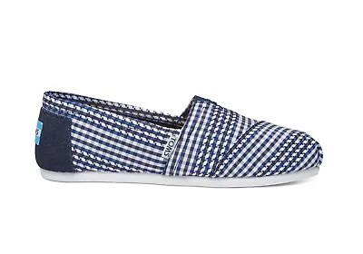 New TOMS Women’s Size 9.5 Classic Blue Gingham Slip On Flats Womens Shoes W9.5 • $26.62