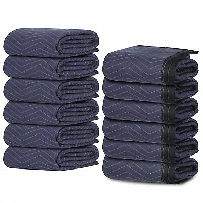 80 X72  Furniture 12 Moving Blankets Protective Shipping Packing Pads Blue/Black • $59.58