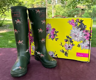 Joules Rain Boots - Green W/ Horses Size 6 New Old Stock Original Box • $30