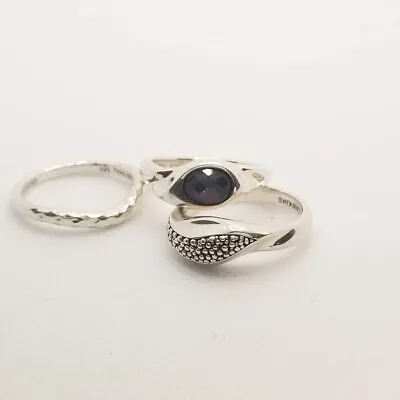 Michael Dawkins Sterling And Amethyst Set Of 3 Stack Rings Size 10 • $89.99