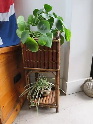 Mid Century Vintage Bamboo Cane Jardiniere Plant Stand Boho • £59