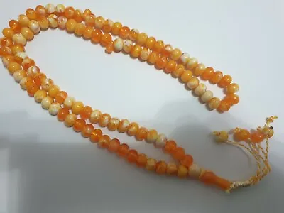 Quality Tasbeeh Marble 99 Beads Large (10mm) Muslim Prayer Rosary - Orange • £3.49