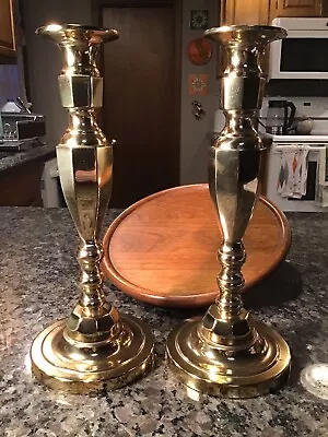 Vintage ART DECO URN Set Of 2 Solid Brass Candle Stick Holders 11” Weighted NICE • $99.90