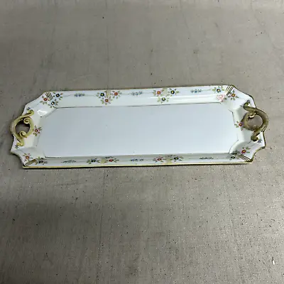 VTG Nippon Hand Painted Dresser Vanity Tray With Flowers Gold Rim Handles • $15