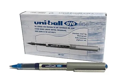 12 X Uniball Eye Fine UB-157 0.7mm Rollerball BLUE Colour Pen • £13.89