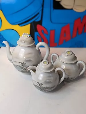 Vintage Porcelain Japanese Kutani Teapot Sugar Bowl And Milk Jug Tea Set • £25