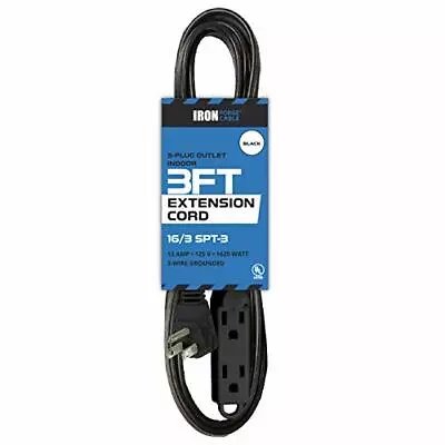 Extension Cord With 3 Outlet Block 16 Gauge Black -  3 6 8 10 15 Or 25 Feet • $13.99