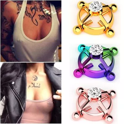 Non-Piercing Nipple Ring Body Jewelry Fake Piercing Fake Clip On Breast Rings • £4.46