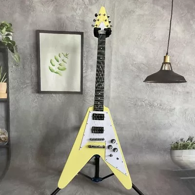 Yellow Flying V 70s Electric Guitar HH Pickups Chrome Hardware Mahogany Body • $305