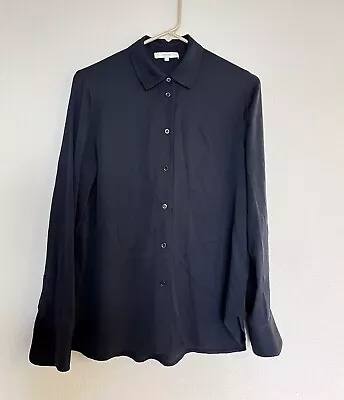 Nwot VINCE Wom Navy Blue 100% Silk Long-sleeve Button-up Blouse S • $80