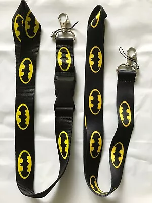 $14.99 • Buy NEW Set Of 2 : Black Batman LANYARD KEY CHAIN Ring Keychain ID Holder FREE SHIP