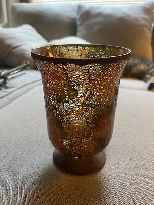 $45 • Buy Vintage Mosaic Stained Glass Hurricane Vase 