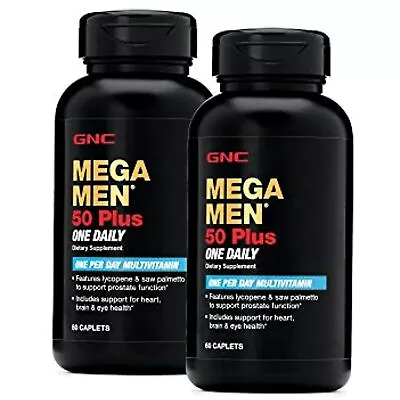 GNC Mega Men 50 Plus One Daily Multivitamin Twin Pack 60 Caplets Per Bottle • $47.20