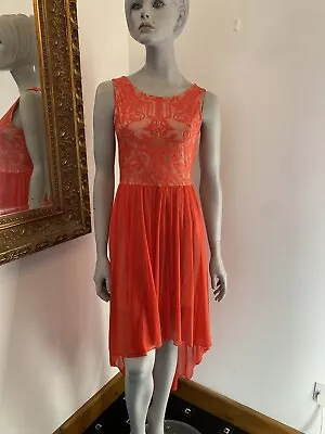 MISS SELFRIDGE DRESS SUMMER CORAL Orange STRETCH SLEEVELESS UK 10. • £10