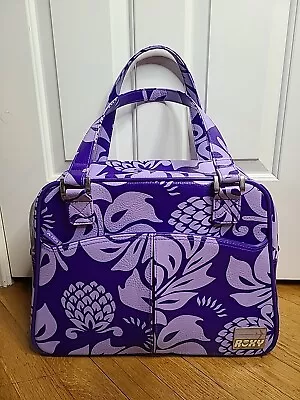 90s Roxy Duffle Carry-on Quicksilver Purple Floral Luggage WP Lined Toiletry Bag • £67.64