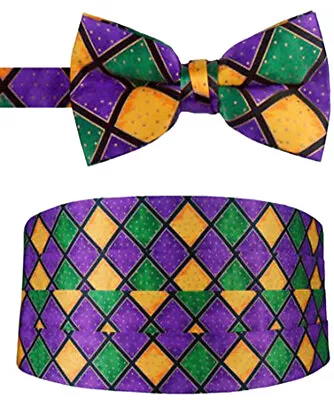 Men's Multi Color Mardi Gras Bow Tie And Cummerbund Set • $95