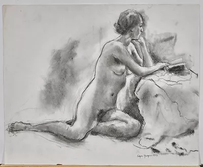 Edgar Yaeger Original Charcoal On Paper Drawing Nude Female Signed 1983 • $550