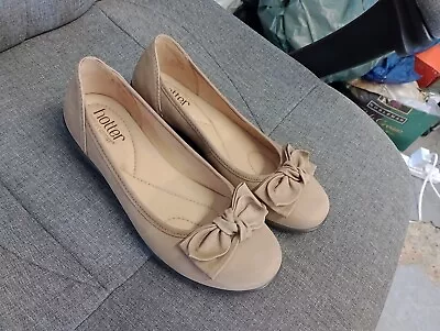 Hotter Jewel Pale Brown Leather Ballerina Shoes Size 5.5EXF/38.5 • £7.99