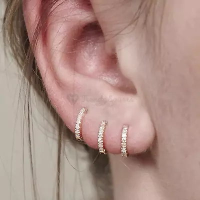 Pair Of 925 Sterling Silver Women Gold Sleeper Huggie Stud Cuff Hoop Earrings • £3.99