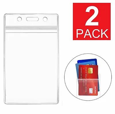 $1.99 • Buy 2-Pack ID Card Holder Clear Plastic Badge Resealable Waterproof Business Case