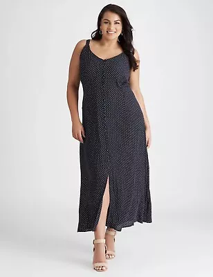 Beme Maxi Dress Navy White Spot Plus Size 18 Button Viscose Sleeveless RP$99 NEW • $26.99