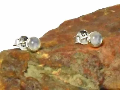 Rainbow MOONSTONE  Sterling Silver 925 Gemstone Stud Earrings - 4 Mm • $19.99