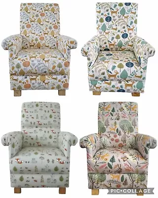 Fryetts Woodland Animals Fabric Adult Chair Armchair Scandi Deer Foxes Accent  • £209.99