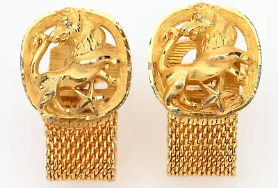 Vintage Goldtone Leo Lion Mesh Wraparound Cufflinks • $12.99