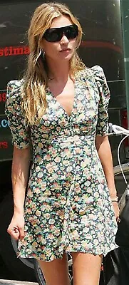 Iconic Vintage Kate Moss At Topshop Green Floral Tea Dress Size 12 • £10