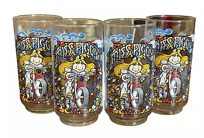 McDonalds MISS PIGGY DRINKING GLASS 1981 The Great Muppet Caper VINTAGE Lot Of 4 • $35.22