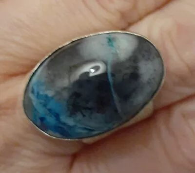 Vintage Fine Sterling Silver Blue Agate Open Gemstone Ring @ Size 7.5 Marked 925 • $54