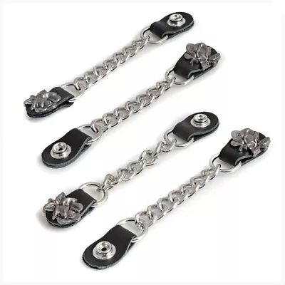 4pc Leather Vest Extender Set SILVER ROSE Chrome Chain 6.5  Long Snap Motorcycle • $24.99