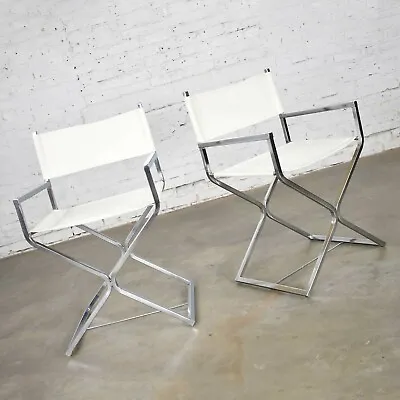 MCM Style Directors Chairs White Chrome Attr Robert Kjer Jakobsen & Virtue Bros. • $1495