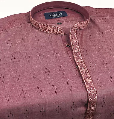 Men's Strawberry Kurta With Placket Embroidery • £25