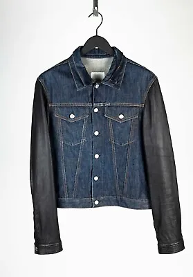 Vintage Helmut Lang Denim Leather Sleeves Men Jacket Size 52 (Large) • $1499