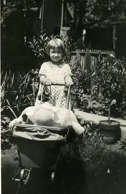 QQ308 Original Vintage Photo GIRL WITH DOLL CARRIAGE TINY PURSE • $3.50