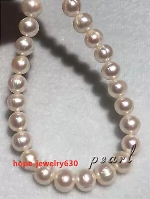 18  19  GENUINE AAA 9-10 MM Cultured Akoya WHITE PEARL NECKLACE 14K Gold Clasp • $29.99