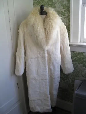 White Curly Lamb Rabbit Fur  Overcoat Mongolia Tibetan Bridal White Size L • $349.99
