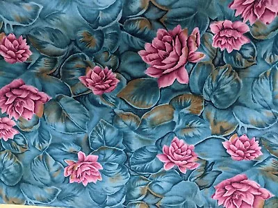 Vintage Cotton Timeless Treasures Fabric Floral Teal Peonie Lilies BTY • $15