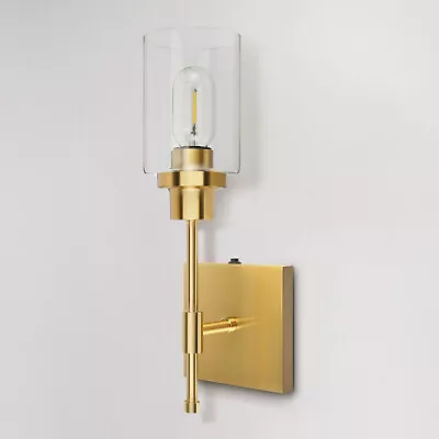 Gold Wall Lamp Glass Wall Sconce Battery Operated Light Fixture Bedroom Decor • $53.99