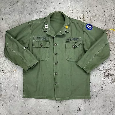 US Army Utility Shirt OG107 1st Pattern 50s 60s Vtg Vietnam Large Named Captain • $45