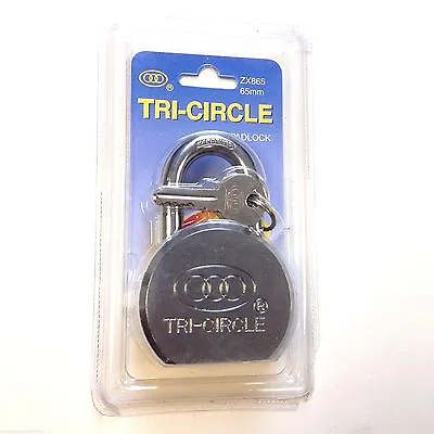 £16.75 • Buy Tri-Circle Solid High Security Long Hardened Shackle Padlock With 3 Keys - 65mm