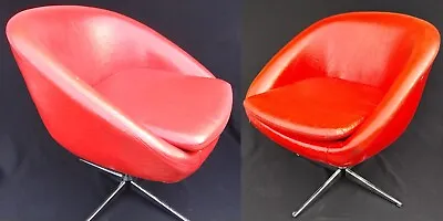 Pr. HURSTLINE Mid Century Modern Swivel Pod Chairs [red] LOCAL PICKUP ONLY • $500