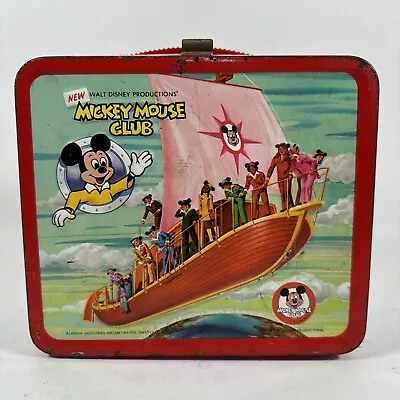 Vintage Disney Mickey Mouse Club Lunchbox Metal Lunch Box Pail Aladdin 1977 • $17.99