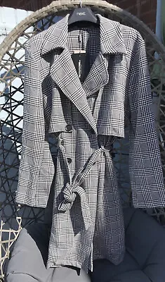£14.50 • Buy 🖤 Check Maxi Coat Mac Size 14 Grey Houndstooth Dogstooth Trench 🖤