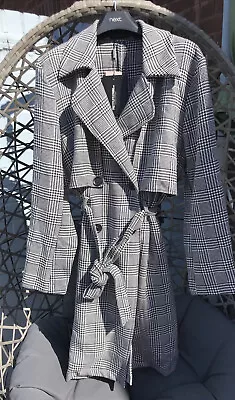 £14.50 • Buy 🖤 Check Maxi Coat Mac Size 14 Grey Houndstooth Dogstooth Trench 🖤